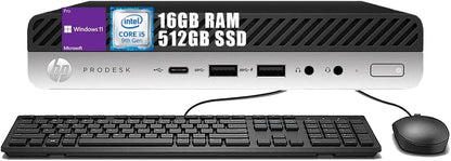 HP ProDesk 600 G5 Tiny Desktop Computer PC, Core i5-9500 3.0GHz, 16GB RAM, 256GB SSD, Keyboard & Mouse, Windows 11 Pro (Renewed)