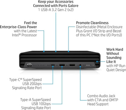 HP EliteDesk Mini 800 G9 Desktop, Elitedesk Computer PC, Windows 11 Pro 64bit, Core i5-13500T (6-Core), 16GB RAM, 256GB SSD (Refurbished)