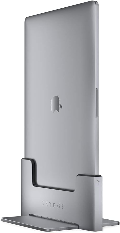 Brydge Space-Saving Laptop Stand | Vertical Docking Station | Compatible with 13-inch MacBook Air (2021-2018) | 2 x Thunderbolt 3 Ports | (Space Gray)